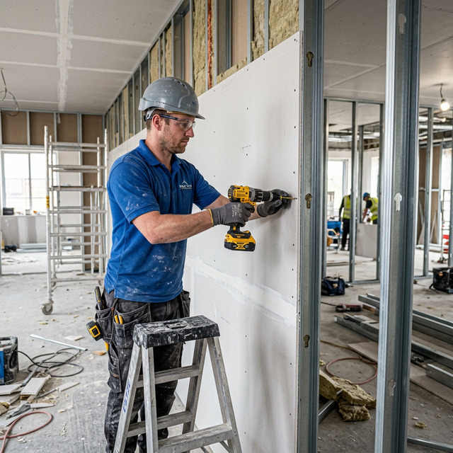 Dry lining installation in progress