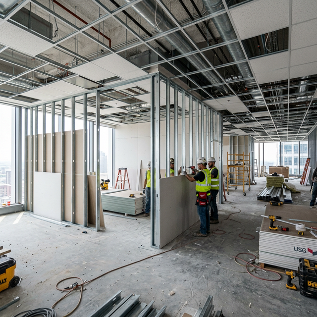 Large-scale interior partition installation